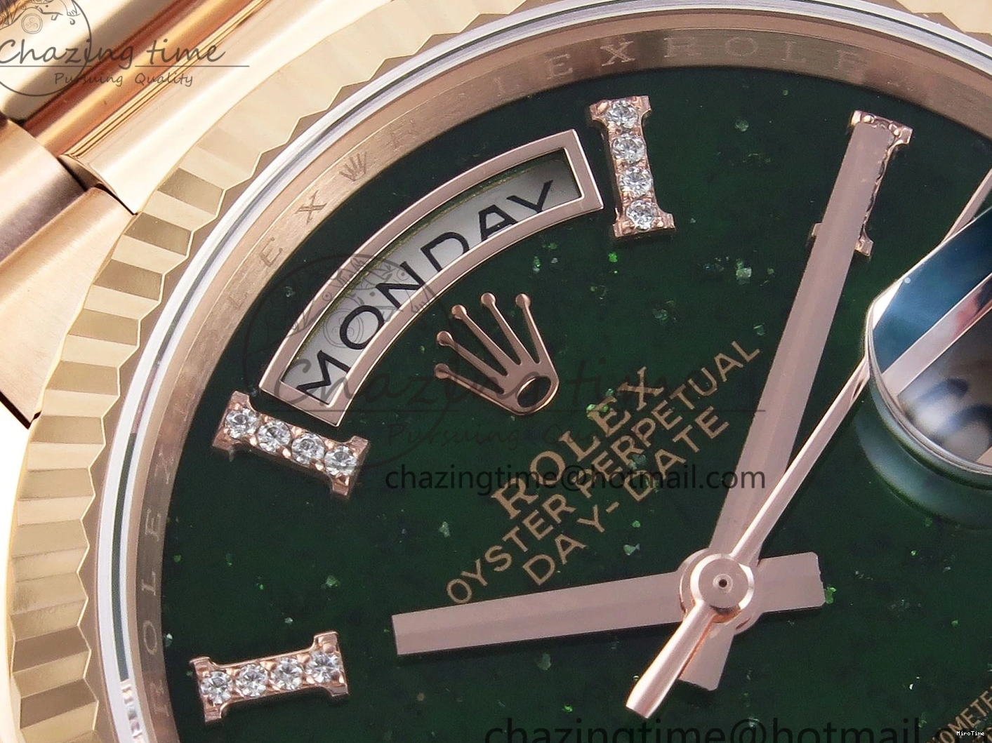 MiroTime 0413 Sophisticated Day Date 36 RG RAF 1:1 Best Edition Green Stone Dial on RG Bracelet A 1846